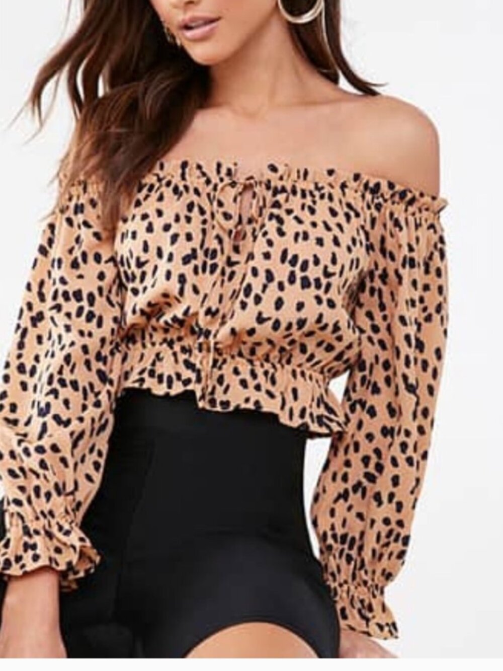 Forever 21 Cropped Blouse Top M Cheetah Print Off-the-Shoulder Summer Animal - Picture 3 of 7